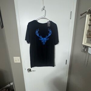Black T-Shirt with Blue Stag Design